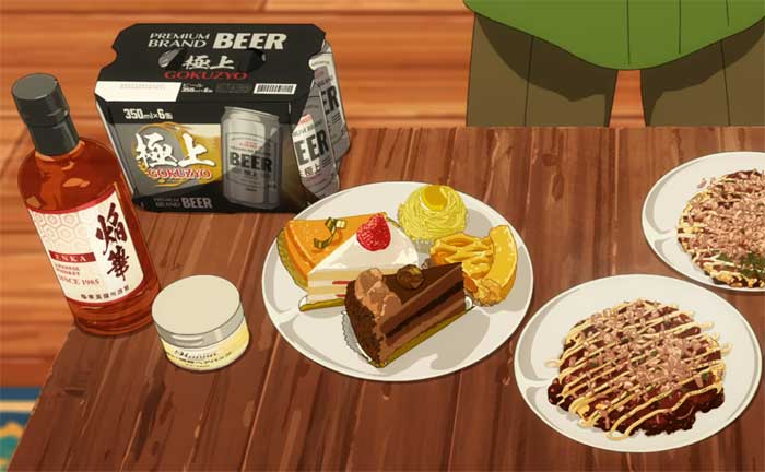 ケーキとお好み焼きとお酒など(お供え用)